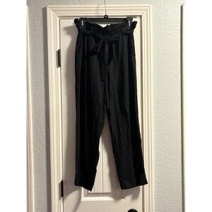 H&M Black Paperbag Waist High Rise Tapered Pants Size 8